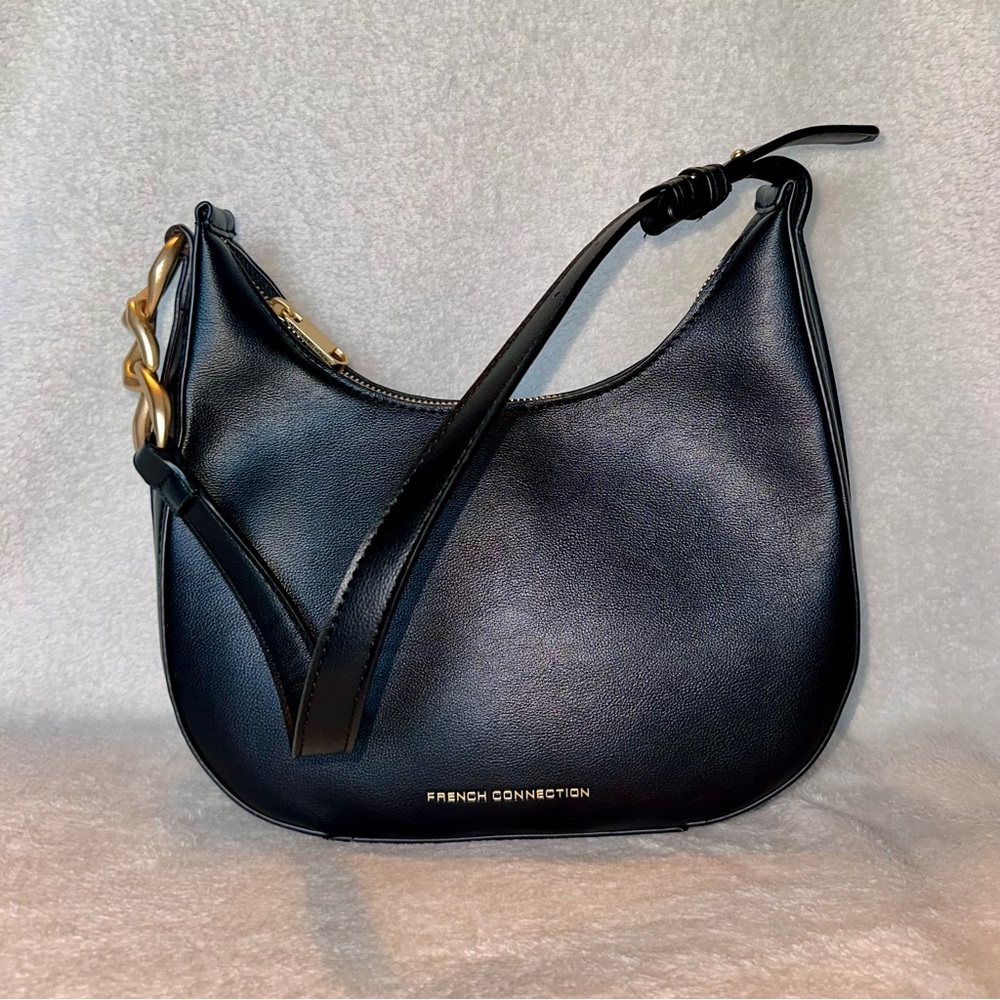 Adjustable Black Shoulder Bag with Gold Hardware - Picture 4 of 10